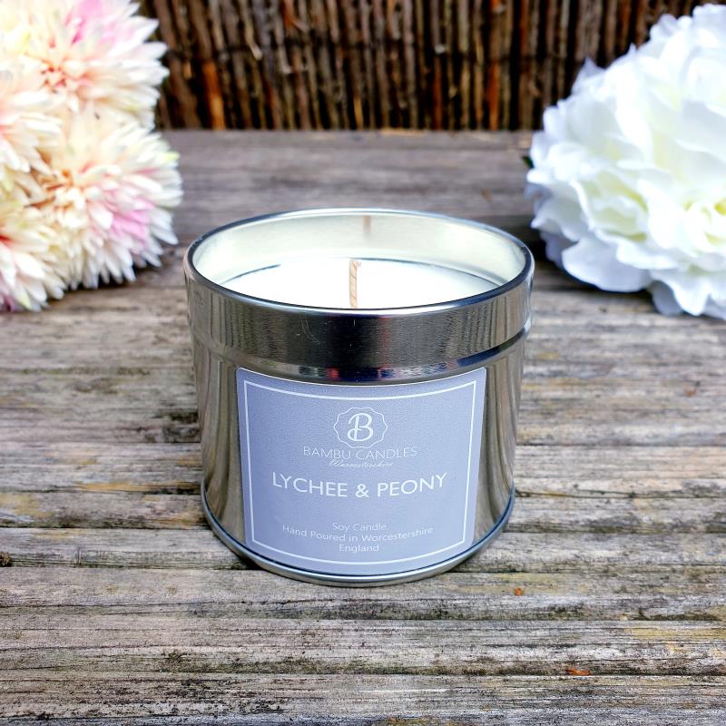 Product image for Bambu Candles Lychee & Peony Soy Candle Tin 
